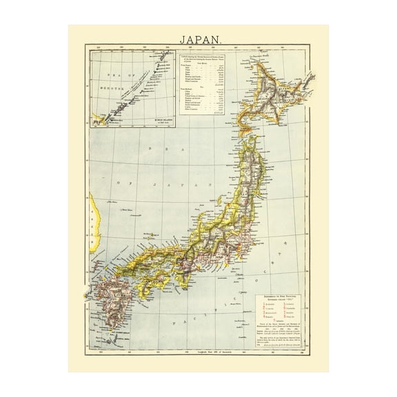 Japan Map, 1883 Vintage Map of Japan History Wall Decor Gift, Old Japan Map - 24" x 36" Unframed Print