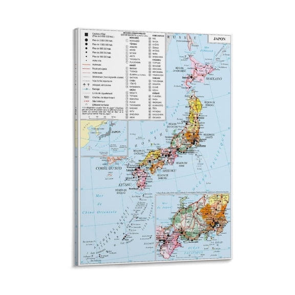Japan Map Posters Gifts Canvas Painting Poster Wall Art Decorative Picture Prints Modern Decor 20x30inch(50x75cm)