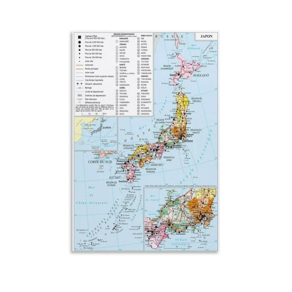 Japan Map Posters Poster Cool Artworks Painting Wall Art Canvas Prints Hanging Picture Home Decor Posters Gift 08x12inch(20x30cm)