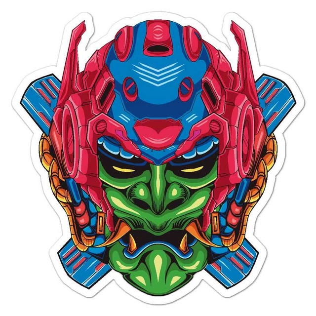 Demon Helmet Sticker Japan Mech Demon Sticker Indoor Outdoor Phone Decal Water Bottle ...