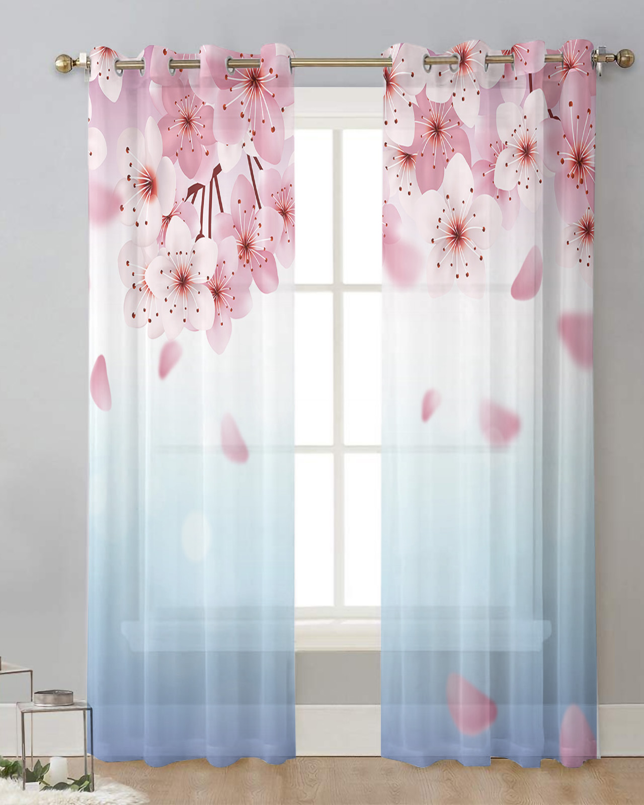 Japan Mount Fuji Cherry Blossom Sheer Curtains For Living Room Window