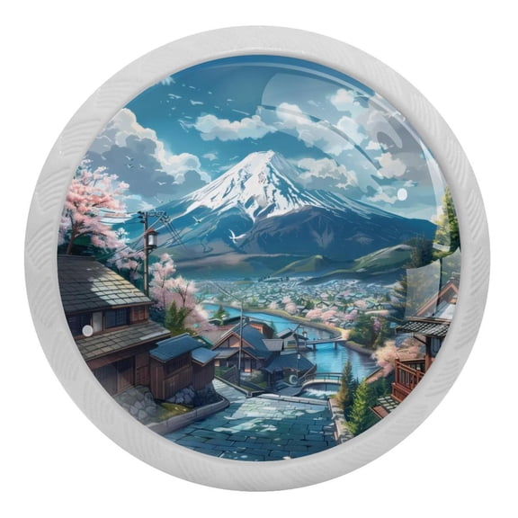 Japan Mount Fuji House Street Glow in The Dark Crystal Glass Cabinet Knobs 4 Pcs Drawer Handles for Kitchen Cabinets Dresser Cupboard Wardrobe