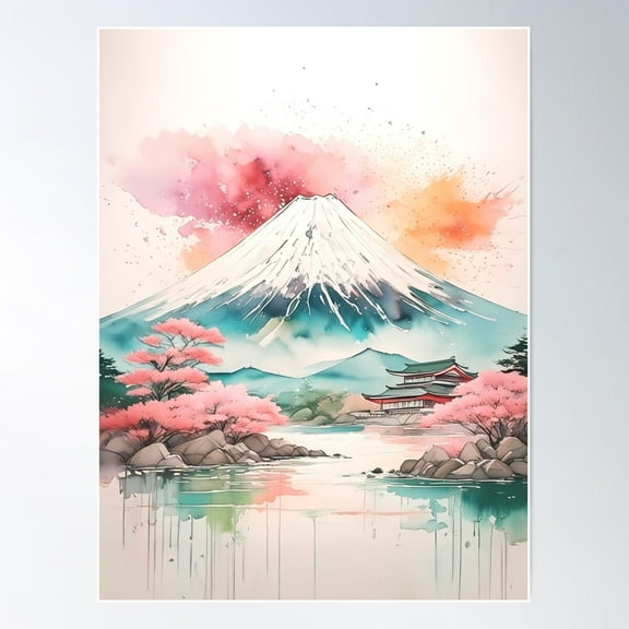 Japan Mount Fuji Scene, Japanese Art, Cherry Blossom Poster Wall Art, Modern Wall Decor For Living Room Bedroom, 8x12 UNFRAMED