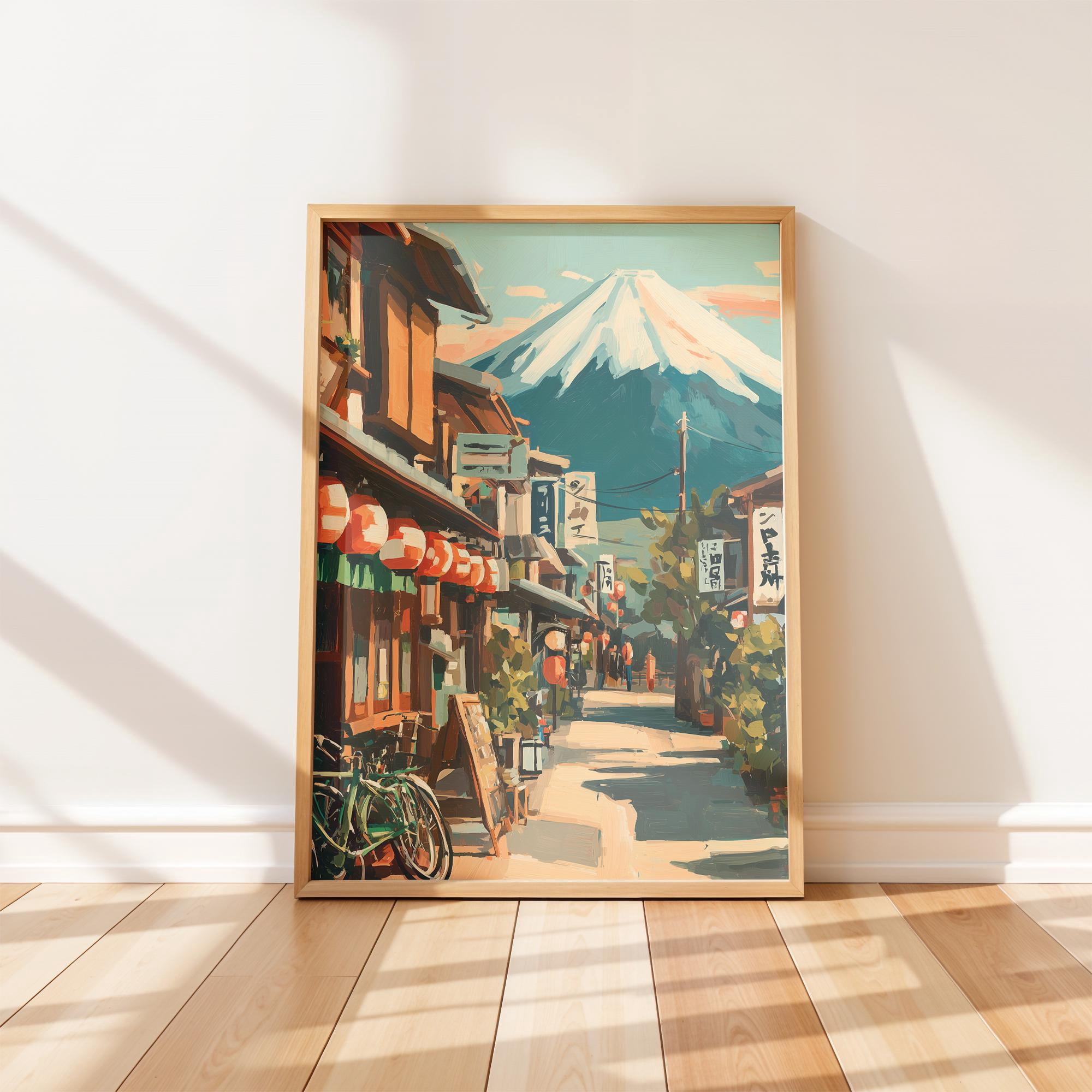 Japan Mount Fuji Vintage Travel Traditional Street Illustration ...
