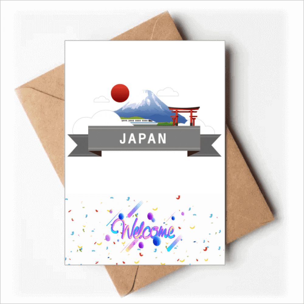 Japan Mount Red Sun Rail Train Temple Welcome Back Greeting Cards Envelopes Blank