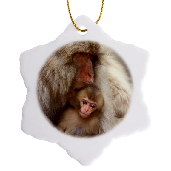 3drose, Japan, Nagano, Jigokudani, Snow Monkeys-as15 Rti0455 - Rob Tilley, 3 inch Snowflake Porcelain Ornament