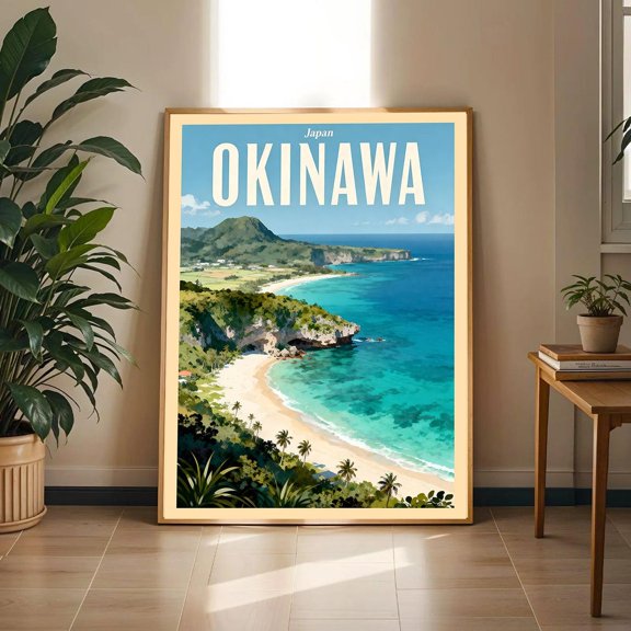 Japan Okinawa Travel Poster Vintage Beach Wall Art Print