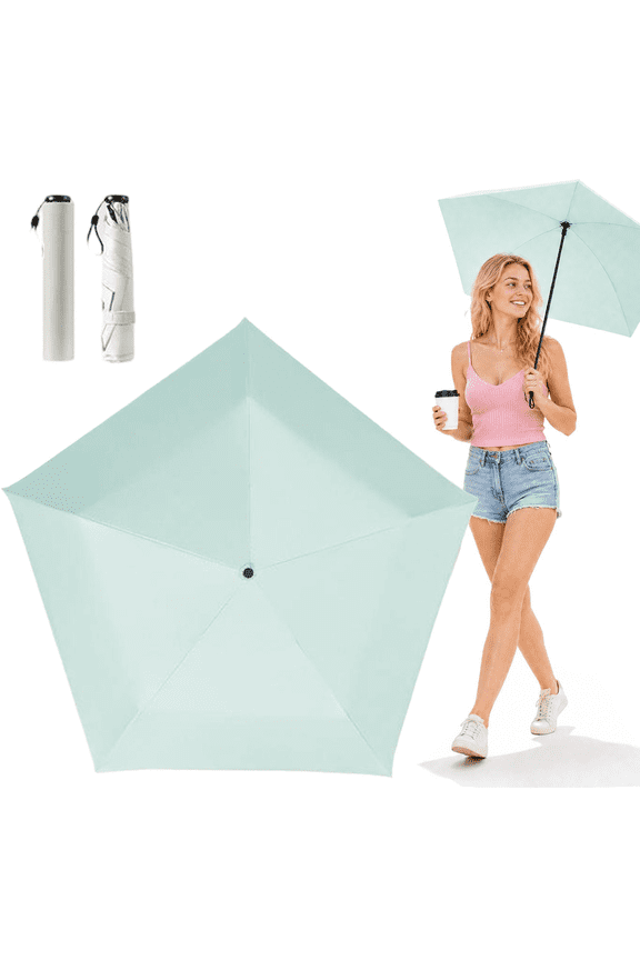 Japan Pencil Umbrella, Japanese Ultra Light Mini Travel Umbrella with Upf 50+ Sun Protection, Compact Folding Pocket Parasol for Rain, Backpack, Handbag, Commute, Beach, Hiking, Outdoor Use Green