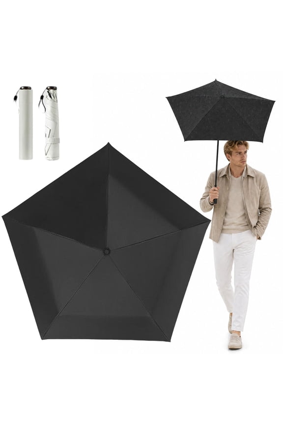 Japan Pencil Umbrella, Japanese Ultra Light Mini Travel Umbrella with Upf 50+ Sun Protection, Compact Folding Pocket Parasol for Rain, Backpack, Handbag, Commute, Beach, Hiking, Outdoor Use Black