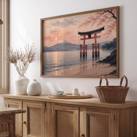 Japan Poster Torii Gate Mount Fuji Wandbild Kirschblüte Sakura Kunst , Poster Print Only