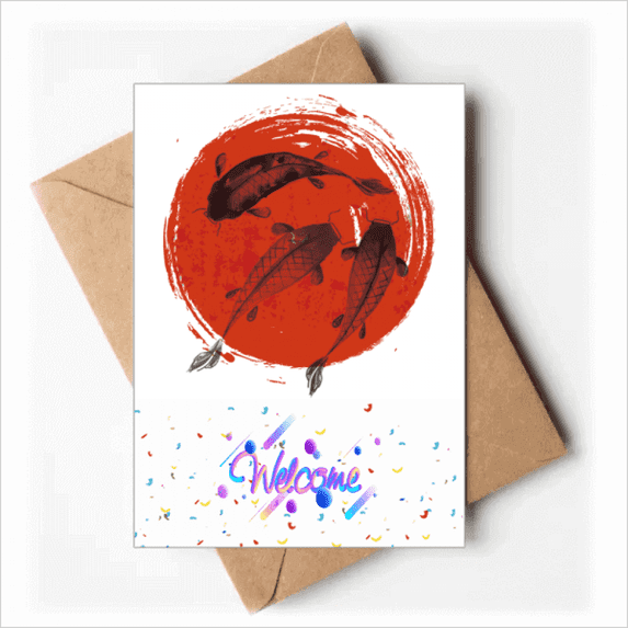 Japan Red Carp Animal Welcome Back Greeting Cards Envelopes Blank