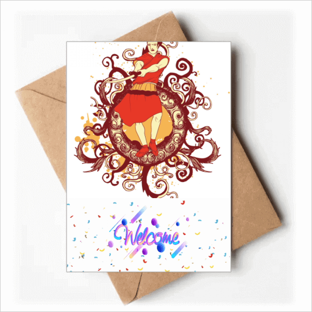 Japan Red Illustration Welcome Back Greeting Cards Envelopes Blank