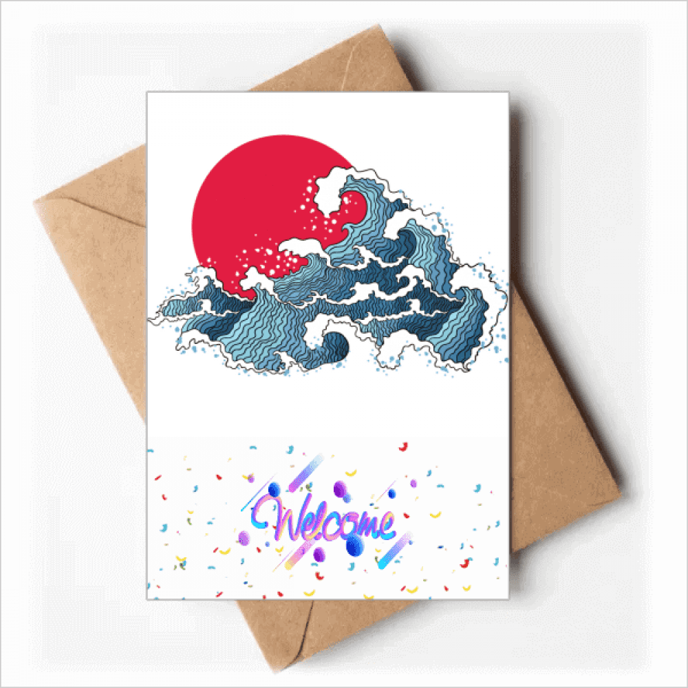 Japan Red Sun Sea Watercolor Welcome Back Greeting Cards Envelopes Blank