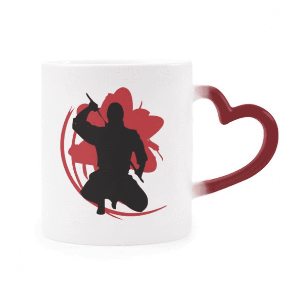 Japan Sakura Outline Illustration Heat Sensitive Mug Red Color Changing Stoneware Cup