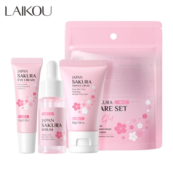 LAIKOU Sakura Skin Care Set 3pcs with Rejuvenating Serum, Moisturizer Cream,Eye Cream For Women Moisturizing Skin Kit
