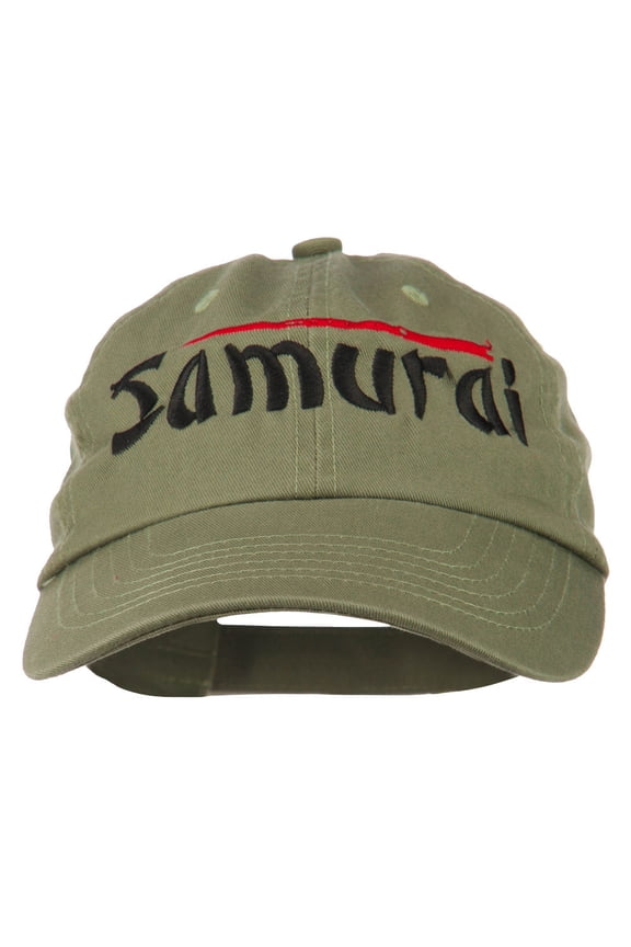 Japan Samurai with Sword Embroidered Pet Spun Cap - Olive OSFM