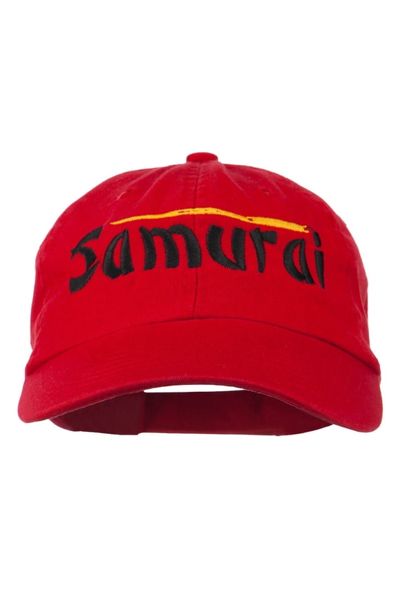 Japan Samurai with Sword Embroidered Pet Spun Cap - Red OSFM