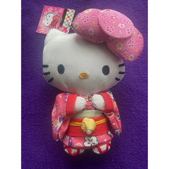 Japan Sanrio Mascot Keychain Hello Kitty Sakura Kimono Pink Plush Doll Charm