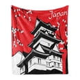 thumbnail image 1 of Japan Soft Flannel Fleece Throw Blanket, Cherry Blossom Tree and Traditional Roofed House with Hill, Cozy Plush for Indoor and Outdoor Use, 50" x 70", Vermilion Charcoal Grey, by Ambesonne, 1 of 5