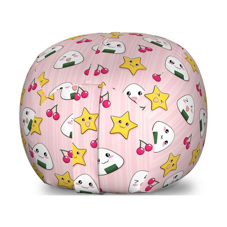 Japan Storage Toy Bag Chair Japanese Foods Rice Ball Cherries Kawaii Anime Pattern Design Stuffed Animal Organizer Washable Bag Large Size