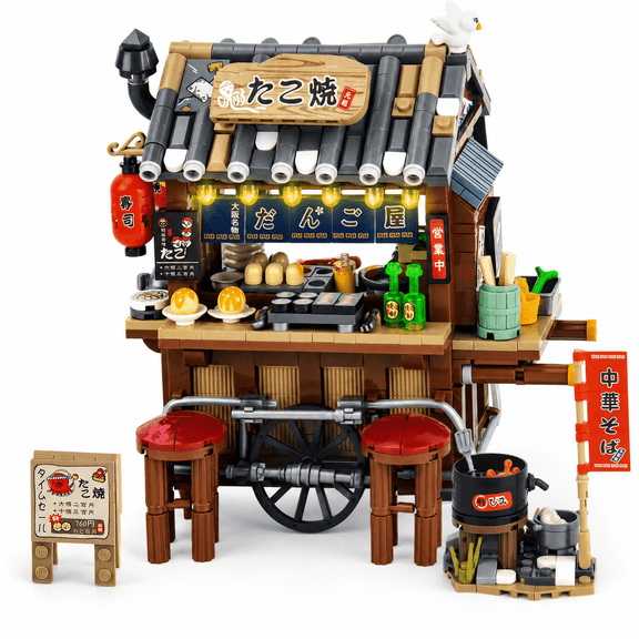 Japan Street Mini Building Set, 951 Pcs MOC Cute Takoyaki Shop, Creative Japanese Architecture Set, Mini Building Blocks for Adults Teens 14+, Building Block Set Gift
