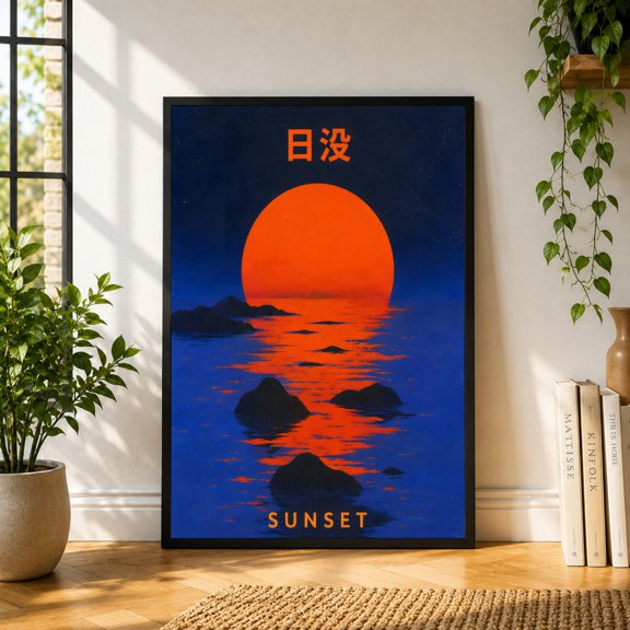 Japan Sunset Sun Ocean Japanese Landscape Travel Poster , Poster Print Only