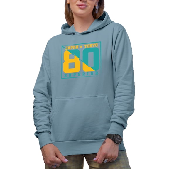 Japan, Tokyo, 80, Superior, Light Blue Hooded Sweatshirt or Hoodie, XL