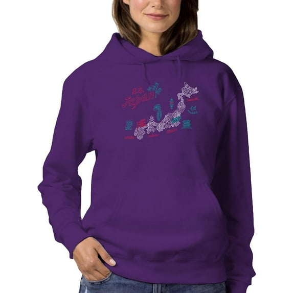Japan Tourism Map Illustration Hoodie Women -Image by Shutterstock, Female 3X-Large