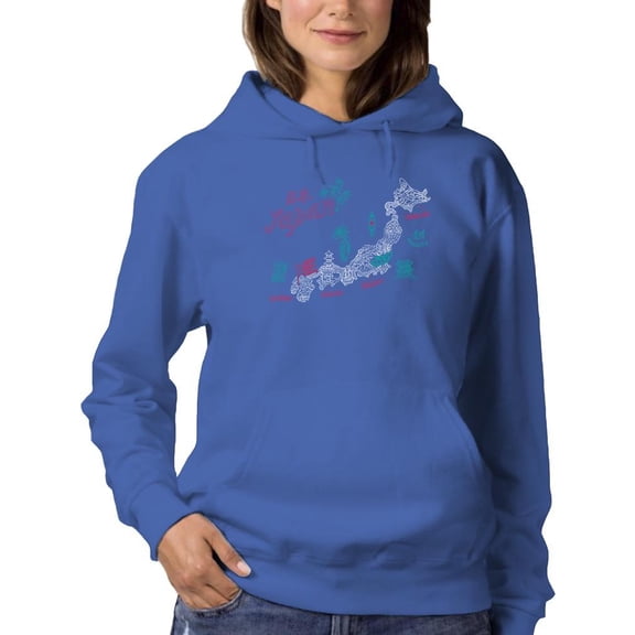 Japan Tourism Map Illustration Hoodie Women - Women Hoodie, Medium