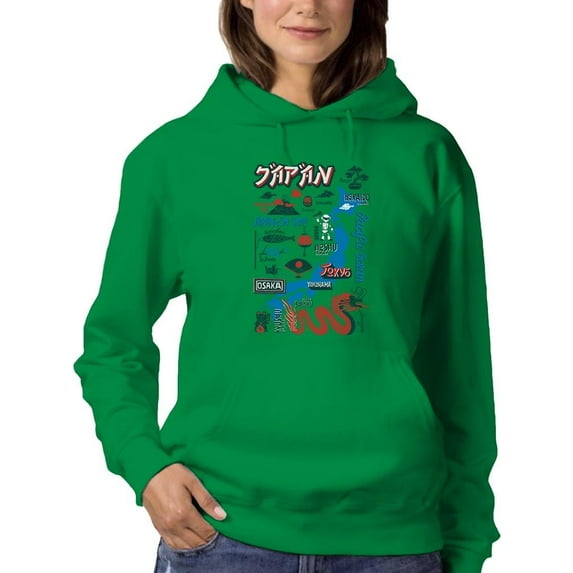Japan Tourist Map Hoodie Women -Image by Shutterstock, Female 5X-Large