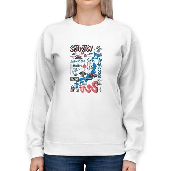 Japan Tourist Map Sweatshirt Women -Image by Shutterstock, Female 5X-Large