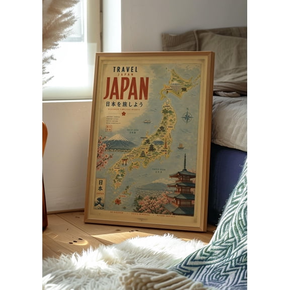Japan Travel Map Poster, Unframed Paper Poster 8x10in