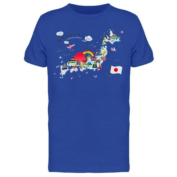 Japan Travel Map With Icons T-Shirt Men -Image by Shutterstock, Male x-Large