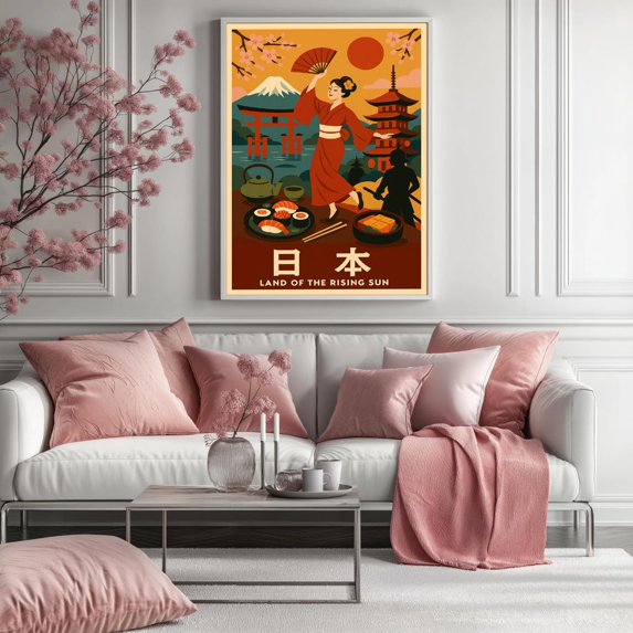 Japan Travel Poster – Retro Wall Art, Sakura & Mount Fuji Print ...