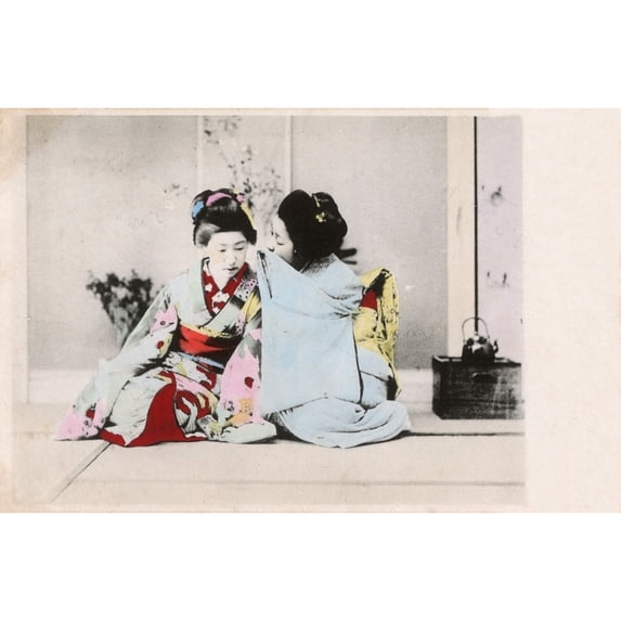 Japan - Two Geisha Girls Whispering To Each Other Print By Mary Evans Grenville Collins Postcard Collection