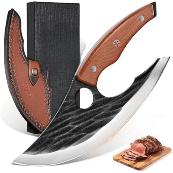 Japan Ulu Knife with Sheath - Christmas Gift for Men and Women - Hand Forged Caveman Ultimo Knife with Full Tang Wooden Handle - BBQ Knives for Vegetables, Fruit, Pizza$$Home Decor, Kitchen, & Other