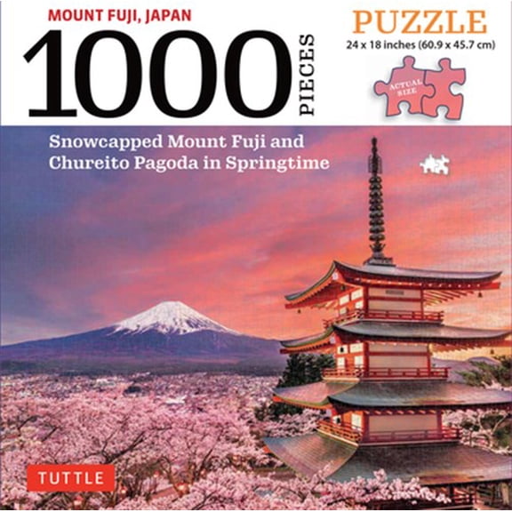 Pre-Owned Japan's Mount Fuji in Springtime- 1000 Piece Jigsaw Puzzle: Snowcapped Mount Fuji and Chureito Pagoda in Springtime (Finished Size 24 in X 18 In) (Hardcover)