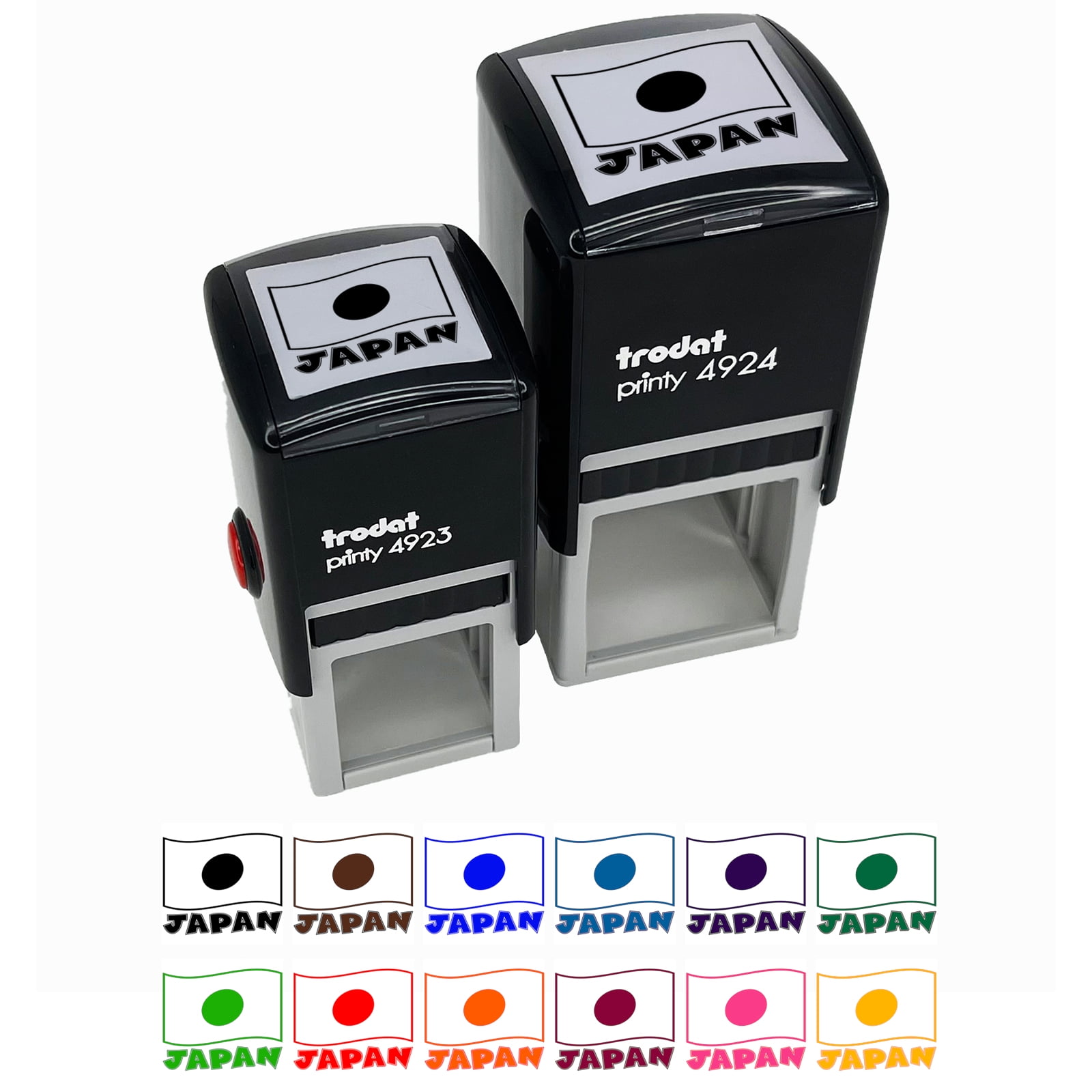 Japan with Waving Flag Cute Self-Inking Rubber Stamp Ink Stamper - Fuchsia Ink - Small 1 Inch