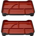 thumbnail image 1 of JapanBargain 1590, Japanese Lunch Bento Box Traditional Plastic Lacquered Bento Plate 6 Compartments for Restaurant or Home, Red and Black Color, 14"x9.25", Made in Japan, 2 Pack, 1 of 4