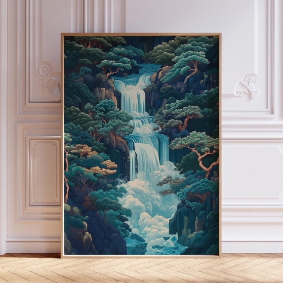 Waterfall Only Japandi Asian Landscape Art Minimalist Japanese Japandi Waterfall ...