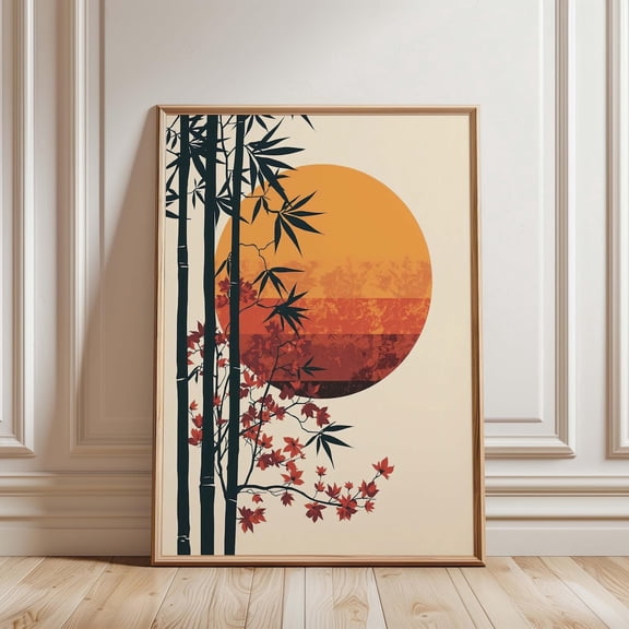 Japandi Bamboo Sunset Wall Art Japanese Maple Home Decor