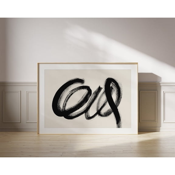 Japandi Brush Stroke Art Print Black and Neutral Minimalist Horizontal Decor, Unframed Paper Poster 8x10in