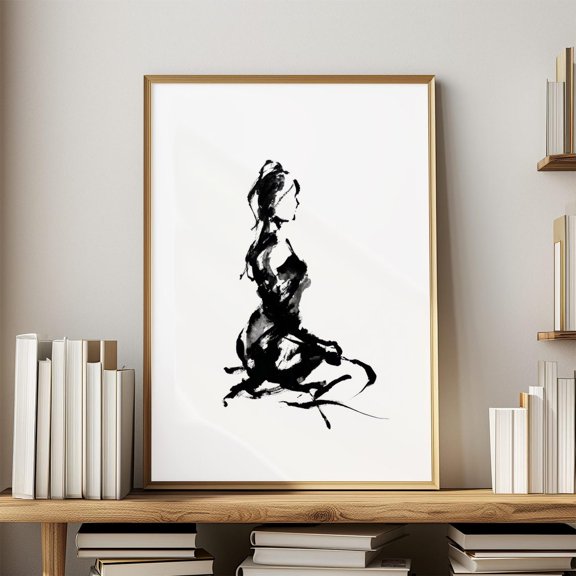 Japandi Figure Drawing Black Silhouette Zen Meditation Minimalist Studio Japanese Ink Brush Painting Poster Unframed Paper Print