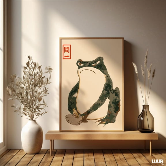 Japandi Frog Minimal Green Animal Wall Art, Unframed Paper Print Size 8x12