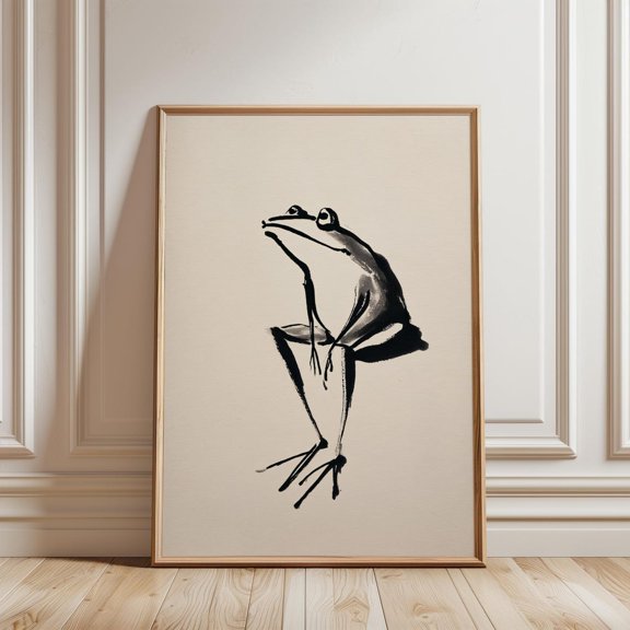 Japandi Frog Minimal Ink Brush Wall Decor Unframed Paper Print