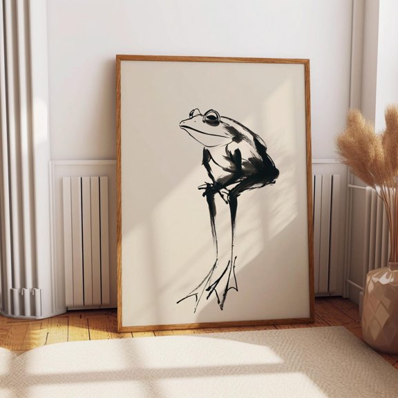 Japandi Ink Frog Zen Brush Wall Decor Unframed Paper Print