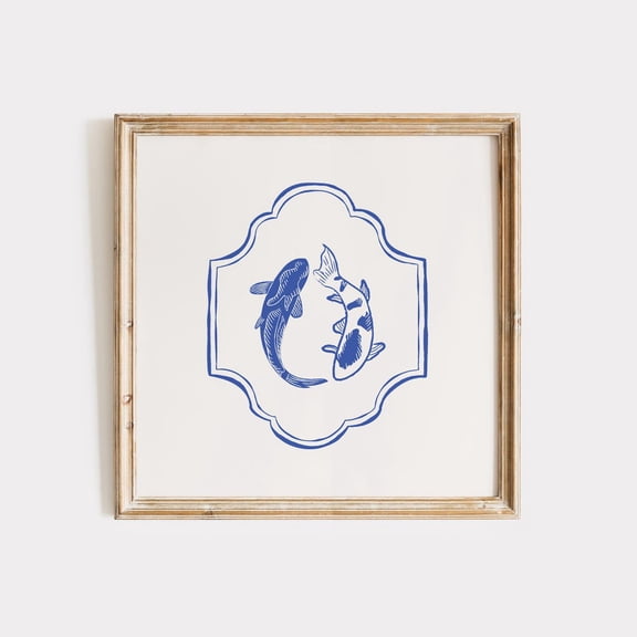 Japandi Koi Fish Square Modern Wall Decoration, Unframed Poster