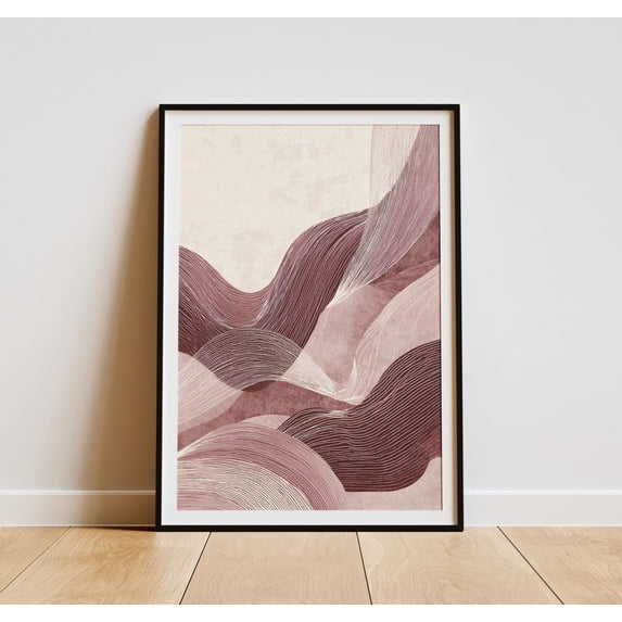 Japandi Mauve Waves Poster, Abstract Zen Wall Art, Minimal Flowing Lines, Wabi Sabi Decor Home Decor #1868, 8x12 UNFRAMED