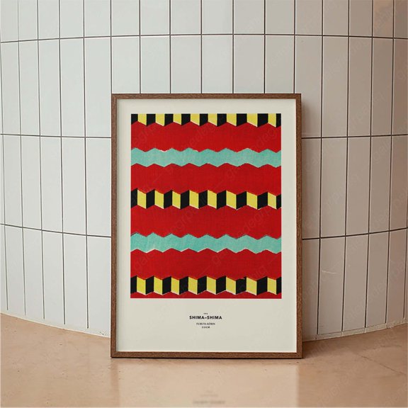 Japandi Shima Shima Pattern Art Japanese Modern Wall Art Mid Century Modern Minimal Wall Decor Textile, Unframed Poster