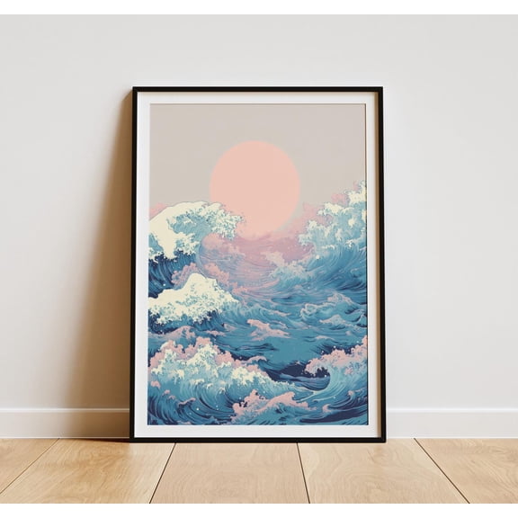 Japandi Wave Sunset Print Home Decor #1937, 8x12 UNFRAMED
